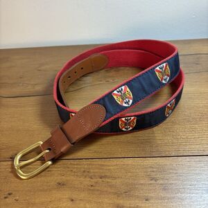 Leatherman Belt Mens 42 Navy Blue Canvas  Brown Leather Leather Military? Crest